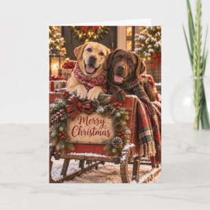 Labrador Retrievers in Christmas Sleigh Card