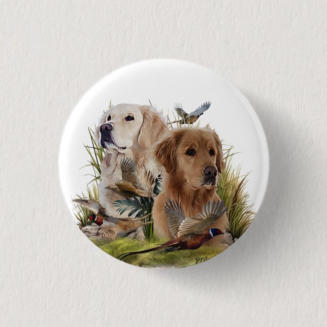 Labrador Retrievers with Pheasant ,Art  1 Inch Round Button (Front)