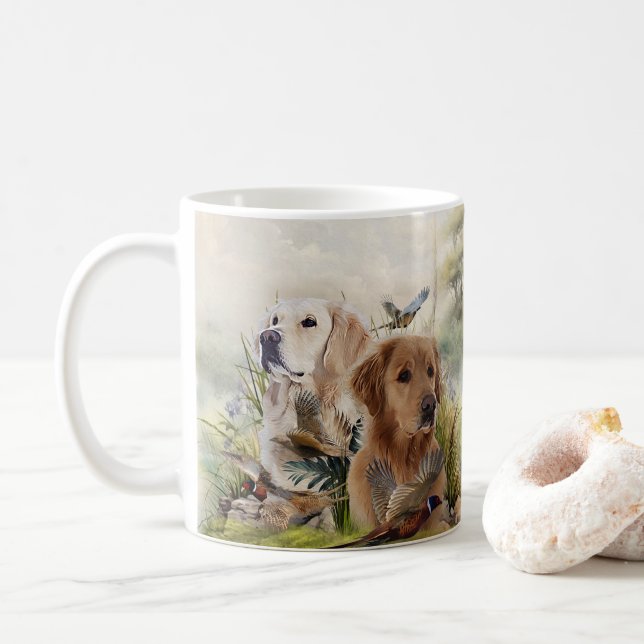 Labrador Retrievers with Pheasant ,Art  Coffee Mug (With Donut)