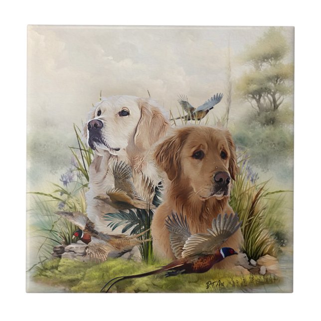 Labrador Retrievers with Pheasant ,Art  Tile (Front)