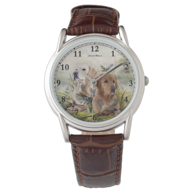 Labrador Retrievers with Pheasant ,Art  Watch (Front)