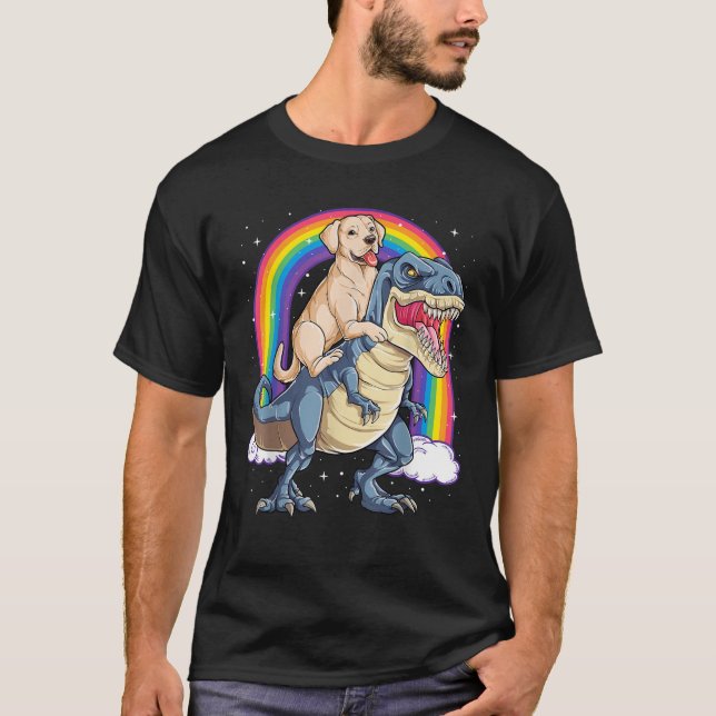 Labrador Riding Dinosaur T rex Gifts Boys Kids Men T-Shirt (Front)
