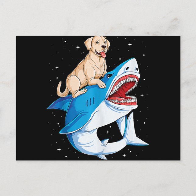 Labrador Riding Shark, Jawsome Dog Lover Gifts Holiday Postcard (Front)