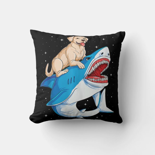 Labrador Riding Shark, Jawsome Dog Lover Gifts Throw Pillow (Front)