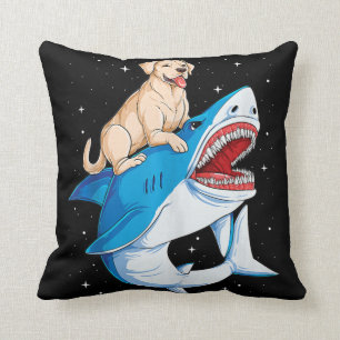 Labrador Riding Shark, Jawsome Dog Lover Gifts Throw Pillow