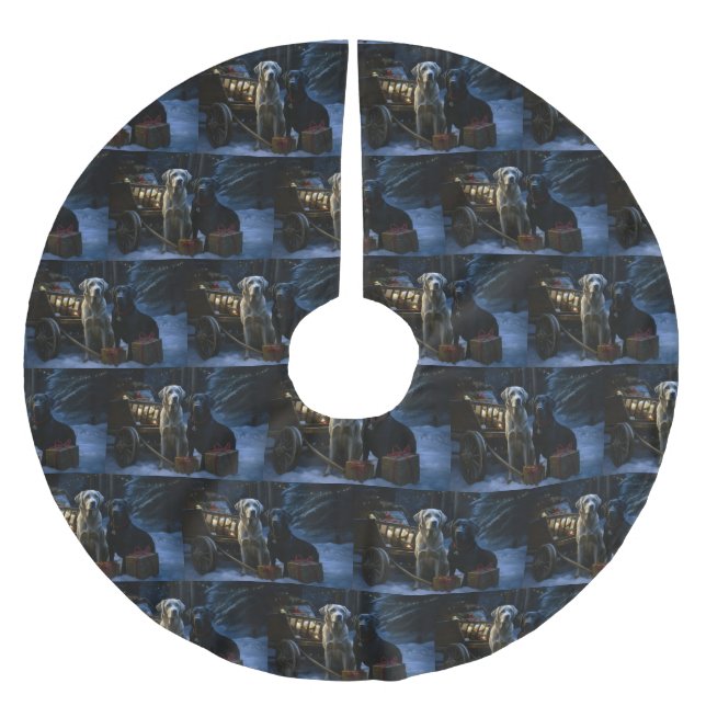 Labrador Snowy Sleigh Christmas Decor  Brushed Polyester Tree Skirt (Front)