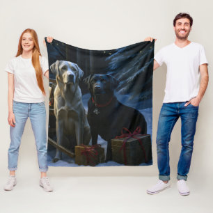 Labrador Snowy Sleigh Christmas Decor  Fleece Blanket