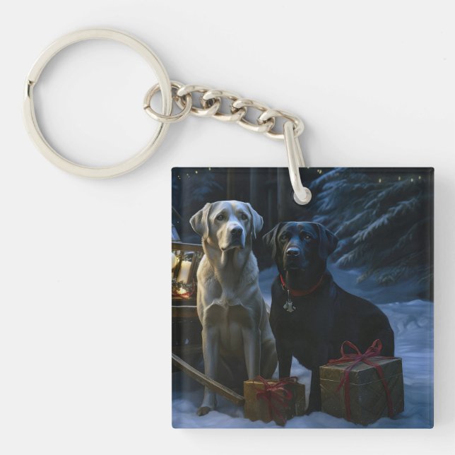 Labrador Snowy Sleigh Christmas Decor  Keychain (Front)