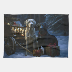 Labrador Snowy Sleigh Christmas Decor Kitchen Towel