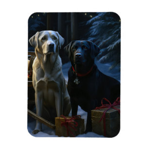 Labrador Snowy Sleigh Christmas Decor  Magnet