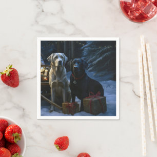 Labrador Snowy Sleigh Christmas Decor Napkin