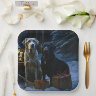 Labrador Snowy Sleigh Christmas Decor Paper Plate
