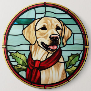 Labrador Stained Glass Christmas 6 Inch Round Button
