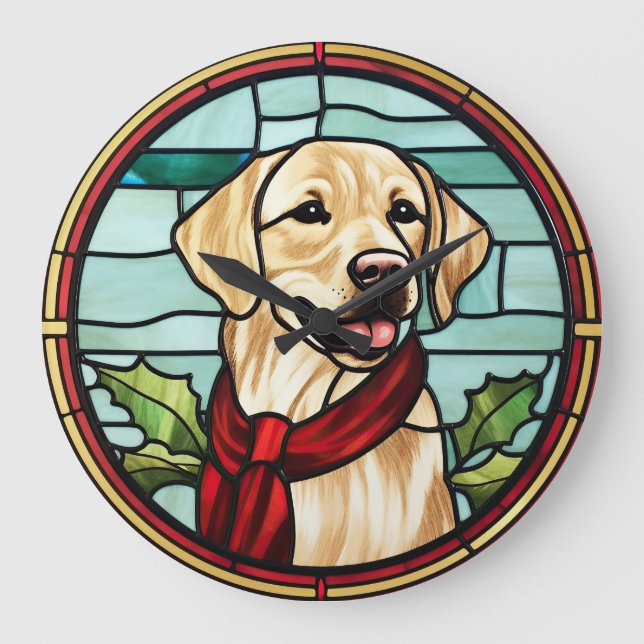 Labrador Stained Glass Christmas Large Clock (Front)