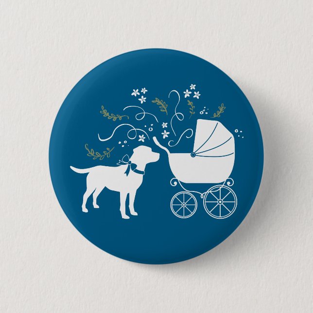 Labrador Theme - Dog Baby Shower Blue Lab 2 Inch Round Button (Front)