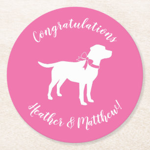 Labrador Theme Dog Baby Shower Pink Lab Round Paper Coaster