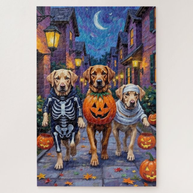 Labrador Trick-or-Treating in Halloween Costumes Jigsaw Puzzle (Vertical)