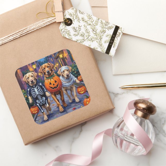 Labrador Trick-or-Treating in Halloween Costumes Square Sticker (Gifting)