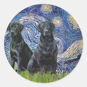 Labrador (two black) - Starry Night Classic Round Sticker