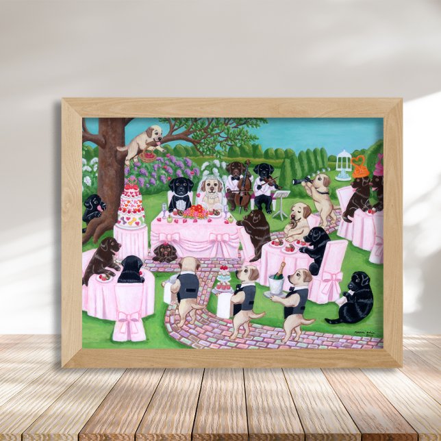 Labrador Wedding Reception Artwork Poster (Labrador Wedding Reception Poster for Labrador Couples.  Whimsical wedding art for Labrador Owners.)