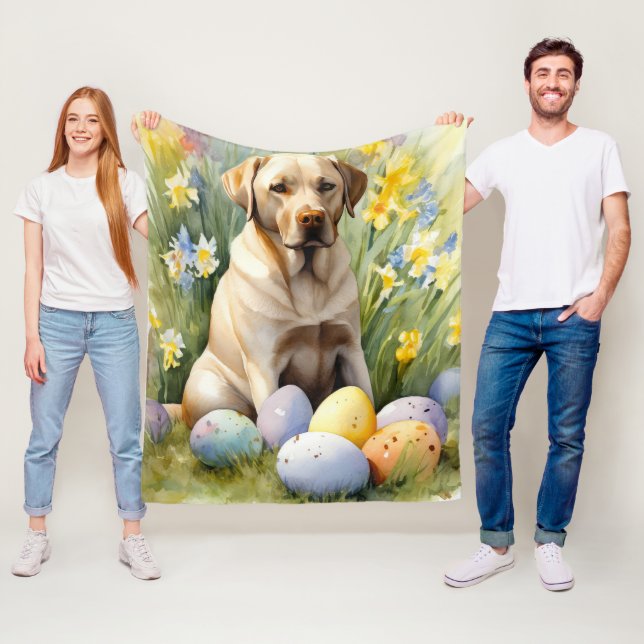 Labrador with Easter Eggs Fleece Blanket (In Situ)