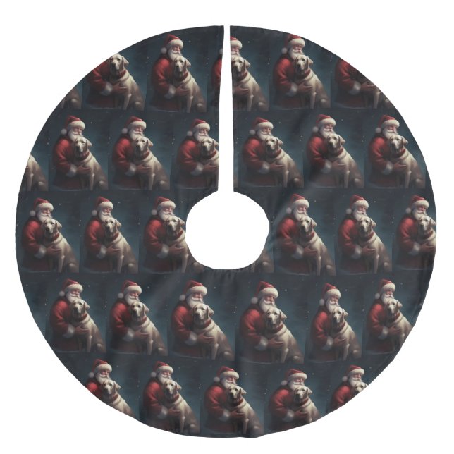 Labrador With Santa Claus Festive Christmas  Brushed Polyester Tree Skirt (Front)