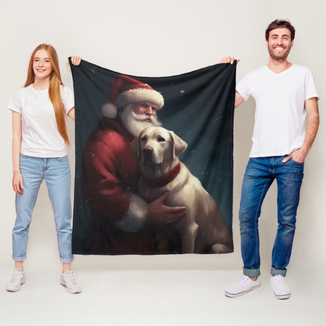 Labrador With Santa Claus Festive Christmas  Fleece Blanket (In Situ)