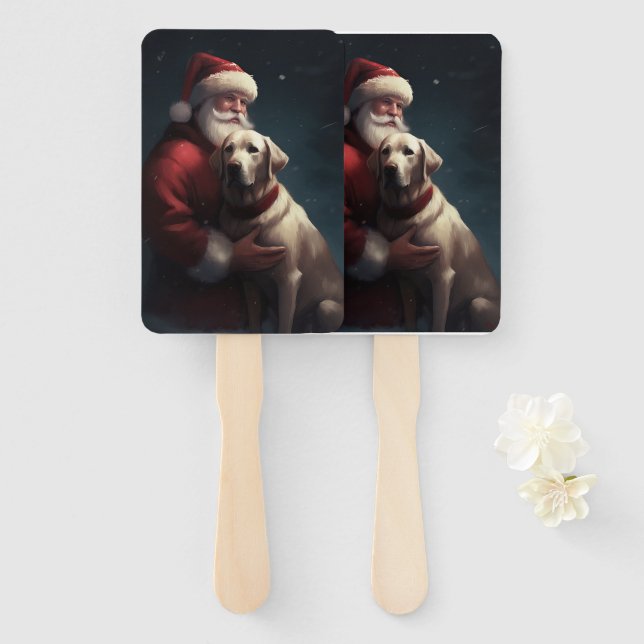 Labrador With Santa Claus Festive Christmas  Hand Fan (Front and Back)