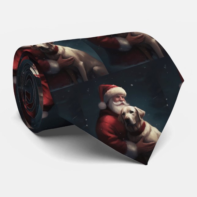 Labrador With Santa Claus Festive Christmas  Tie (Rolled)