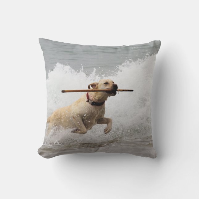 Labrador - Yellow - Go Fetch! Beach Dogs Throw Pillow (Front)