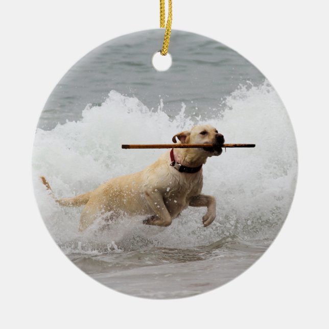 Labrador - Yellow - Go Fetch! Ceramic Ornament (Front)