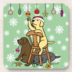 Labradors and Christmas Ornaments Cartoon Coaster
