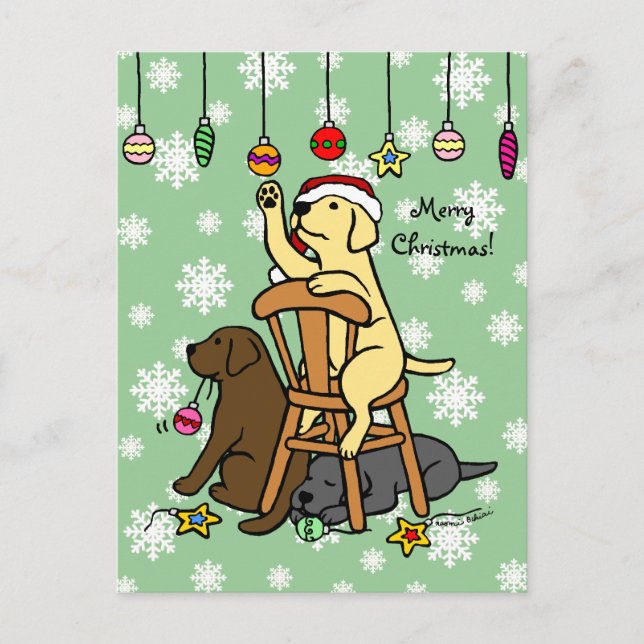 Labradors and Christmas Ornaments Cartoon Holiday Postcard (Front)
