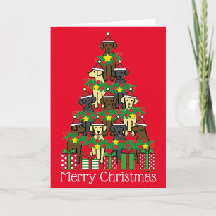 Labradors Arbre de Noël Carte de vacances Rouge