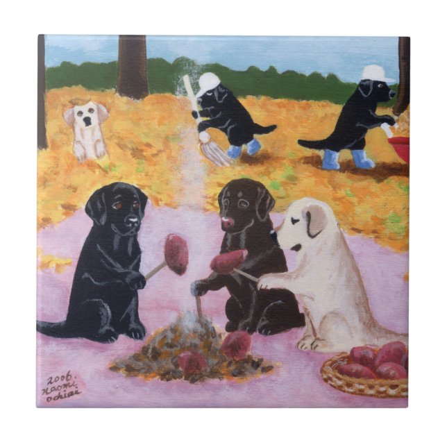 Labradors Autumn Fun Painting Tile (Front)