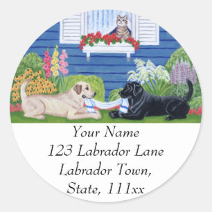 Labradors dans le Étiquette de adresse du jardin