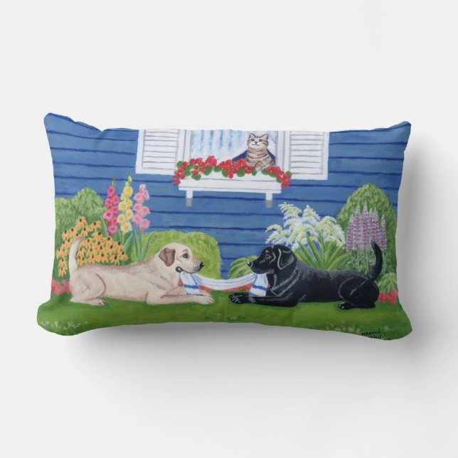 Labradors in the garden Painting Lumbar Pillow (Front)