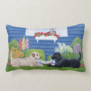 Labradors in the garden Painting Lumbar Pillow