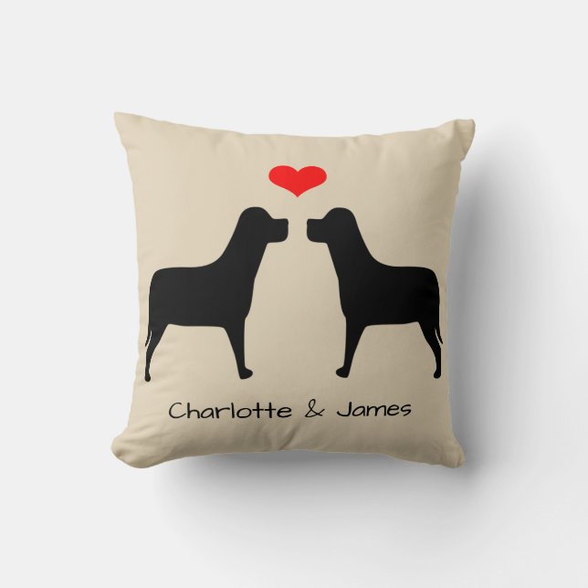 Labradors silhouette with heart personalized throw pillow (Front)