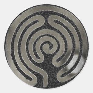 labyrinth antique silver   black splatter classic round sticker