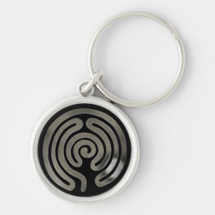 labyrinth antique silver   black splatter keychain