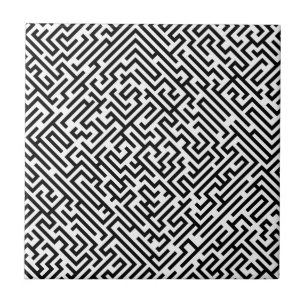 Labyrinth - Black and white pattern Tile