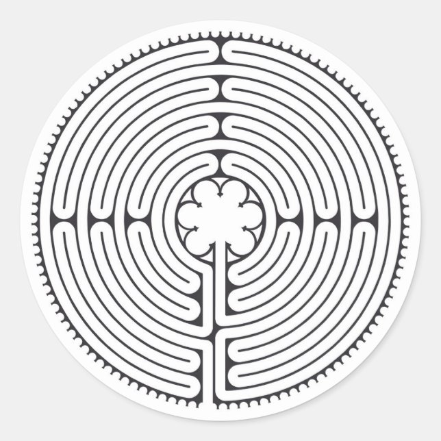 Labyrinth Cathedral of Chartres Black and White Classic Round Sticker (Front)