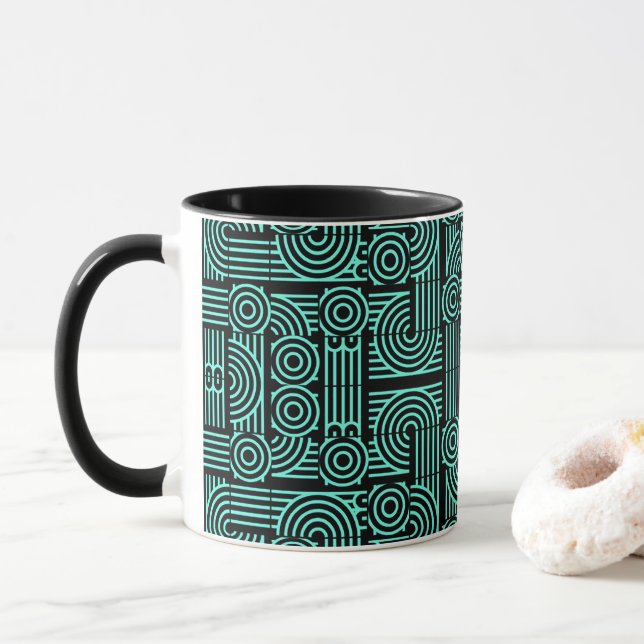 Labyrinth Futuristic Abstract Geometric Pattern Mug (With Donut)