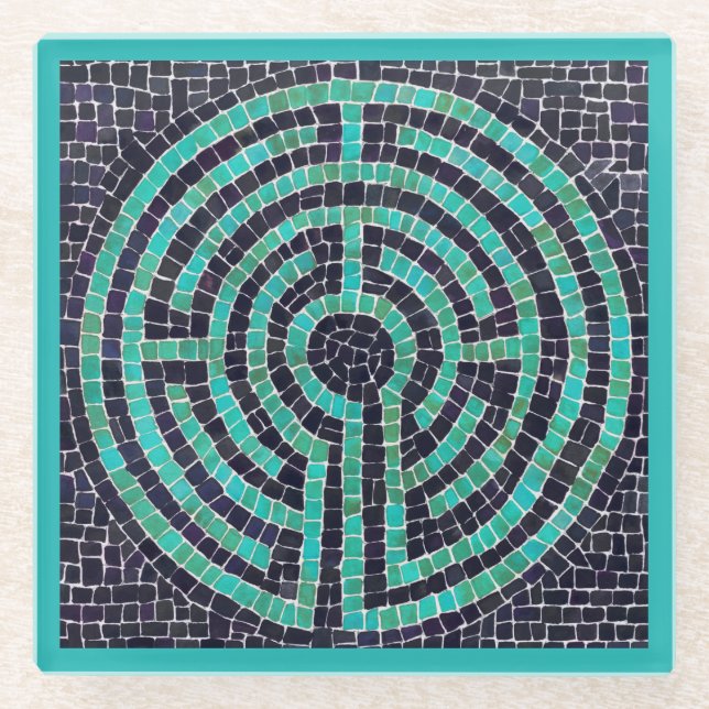 LABYRINTH III Glass Coaster - Turquoise (Front)