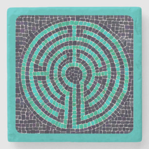 LABYRINTH III Marble Stone Coaster - Turquoise