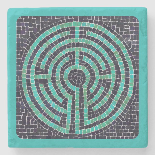 LABYRINTH III Marble Stone Coaster - Turquoise (Front)