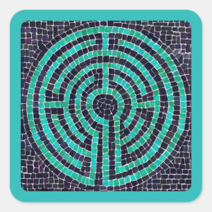 LABYRINTH III Small Square Stickers - Turquoise