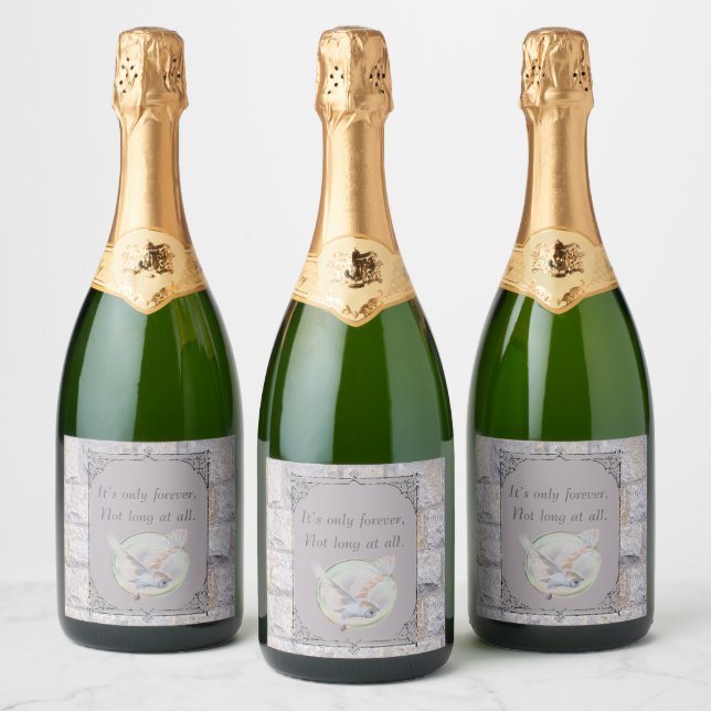 Labyrinth It’s Only Forever Wedding Owl Sparkling Wine Label (Bottles)