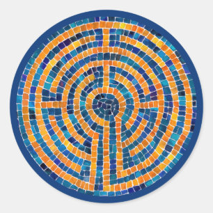 LABYRINTH IV Large Round Stickers - Blue